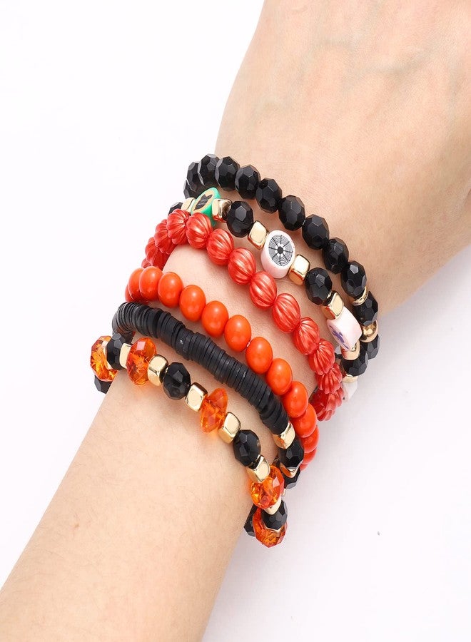 BVGA Halloween Bracelets Beaded Pumpkin Candy Corn Spider Ghost Charms Bracelets BOO Happy Halloween Stretch Bracelets Set Holiday Jewelry Gift - Image 3